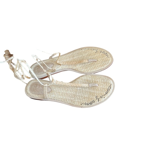 SCHUTZ 314 Straw Embroidered Woven Wrap Gladiator Thong Sandals - Picture 9 of 11